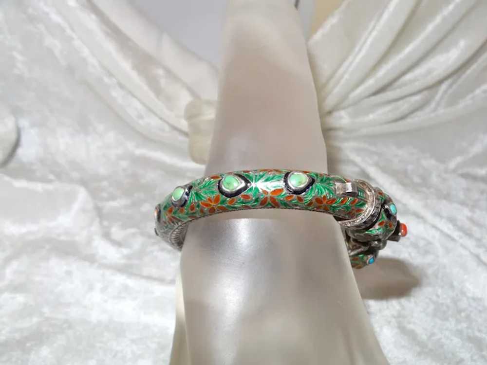 Antique Coral Turquoise Enameled Silver Elephant … - image 10