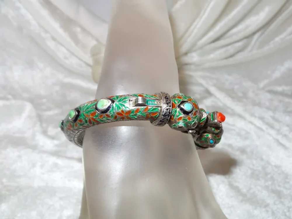 Antique Coral Turquoise Enameled Silver Elephant … - image 11