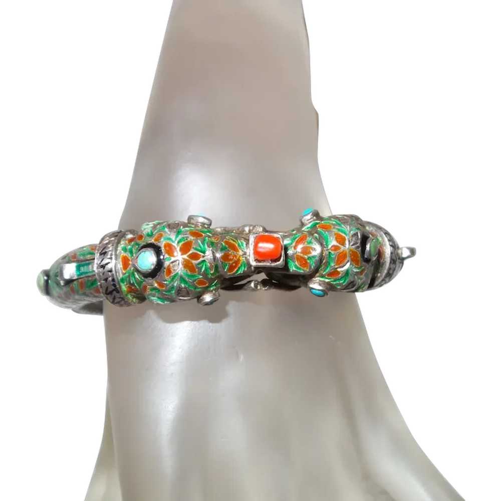 Antique Coral Turquoise Enameled Silver Elephant … - image 1