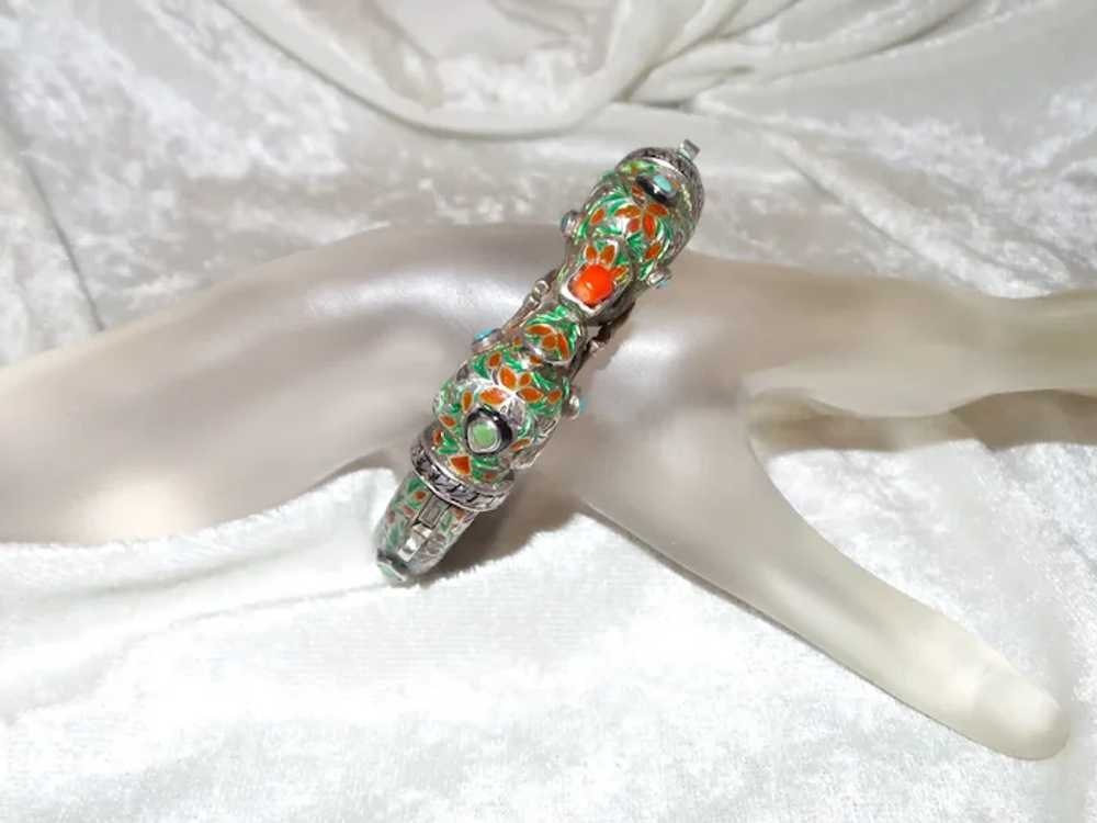 Antique Coral Turquoise Enameled Silver Elephant … - image 3