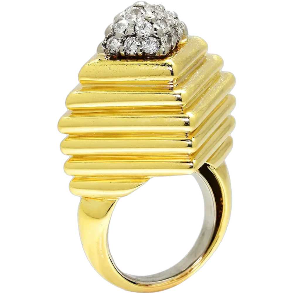 Vintage Round Diamond Step Ring 18K Yellow Gold 0… - image 1