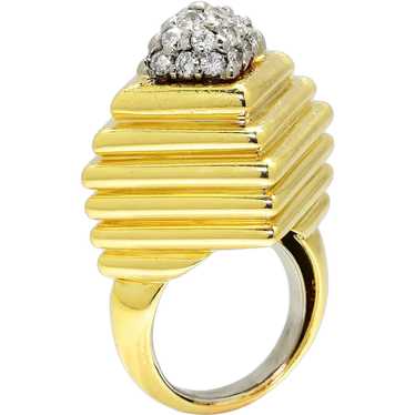 Vintage Round Diamond Step Ring 18K Yellow Gold 0… - image 1