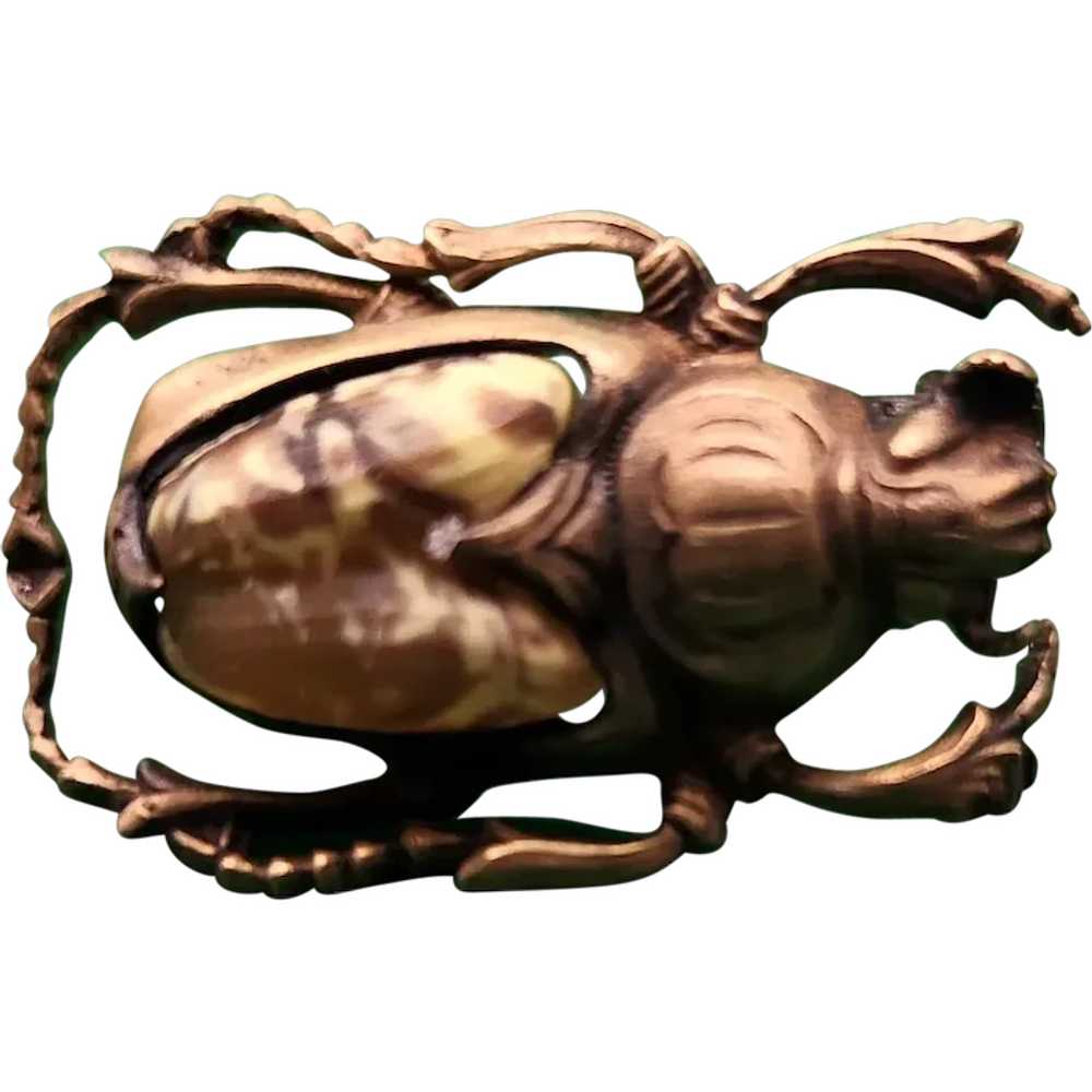 Scarab Beetle Brooch with Gemstone - image 1