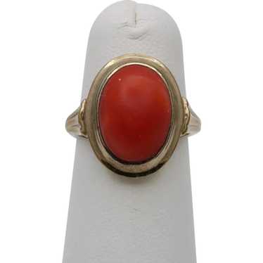 Antique Art Deco 9K Yellow Gold Coral Ring, Cockt… - image 1