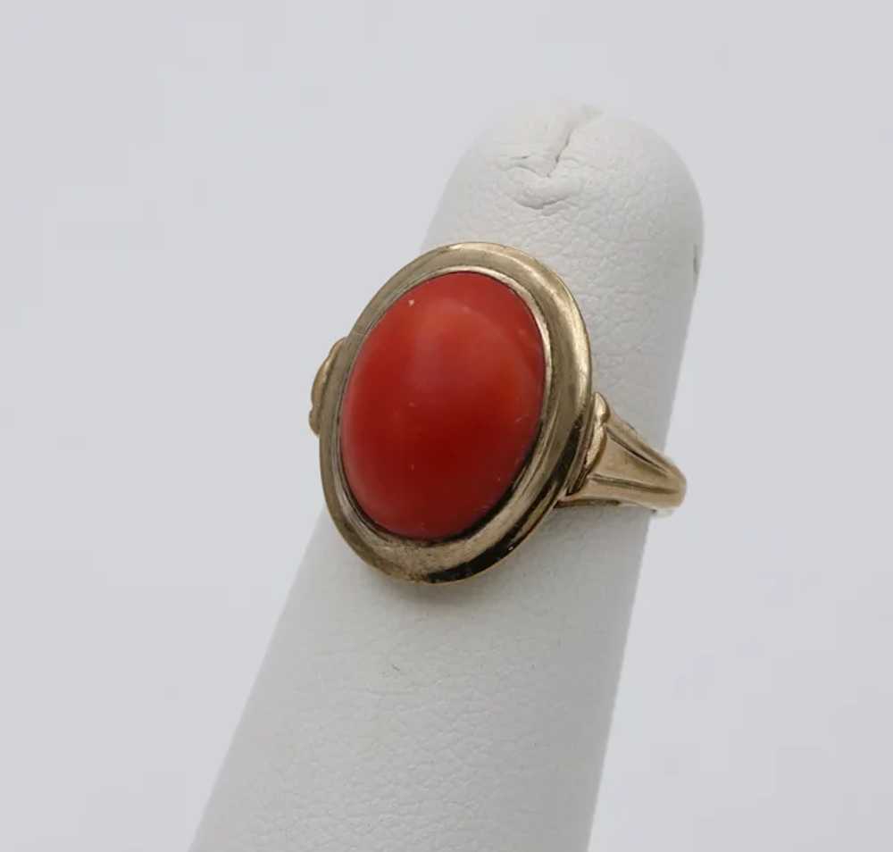 Antique Art Deco 9K Yellow Gold Coral Ring, Cockt… - image 3