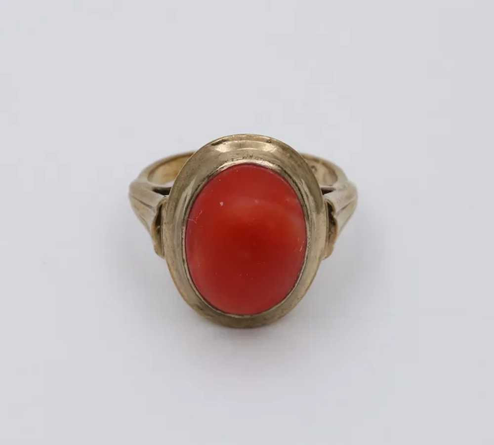 Antique Art Deco 9K Yellow Gold Coral Ring, Cockt… - image 4