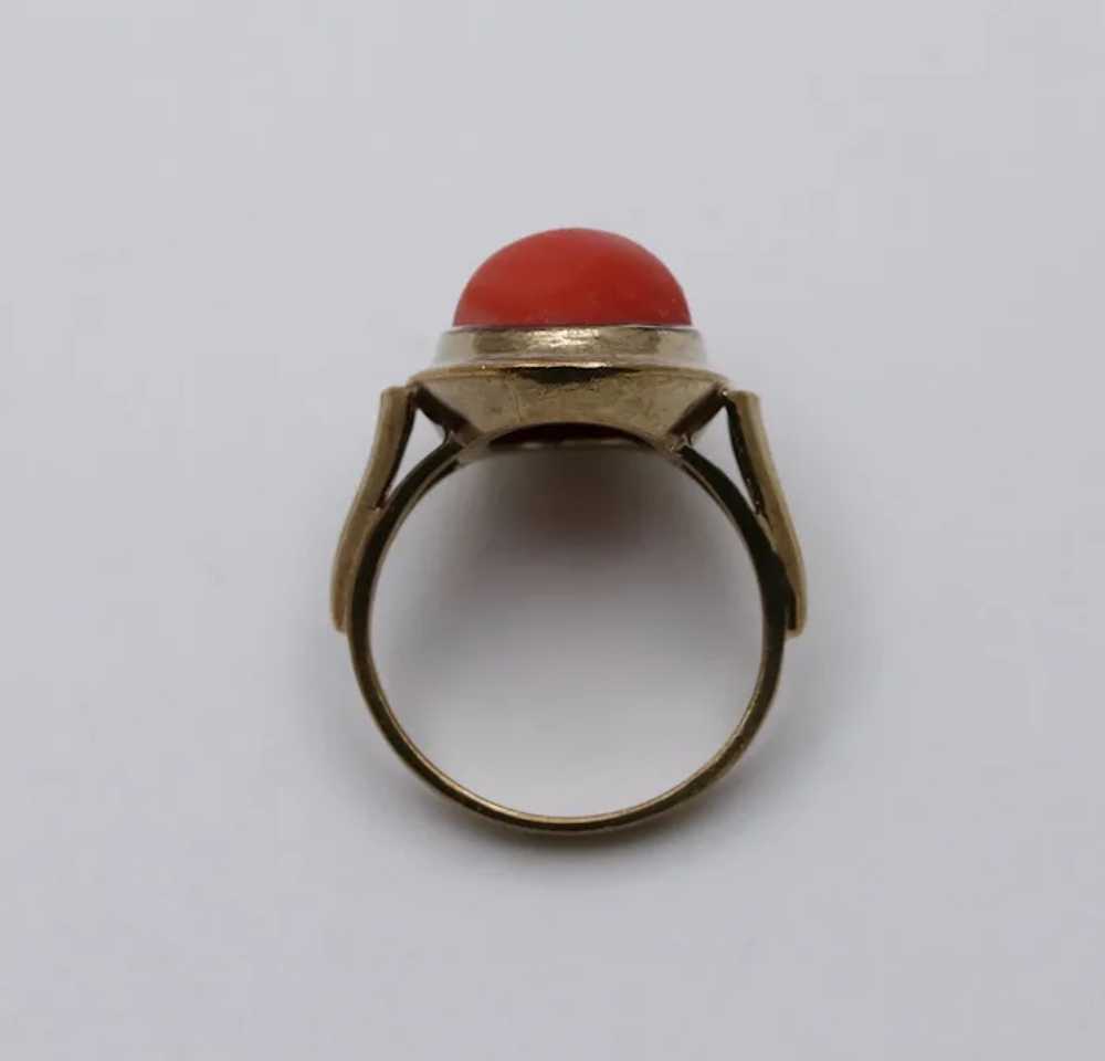 Antique Art Deco 9K Yellow Gold Coral Ring, Cockt… - image 6