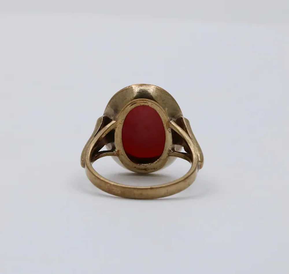 Antique Art Deco 9K Yellow Gold Coral Ring, Cockt… - image 7