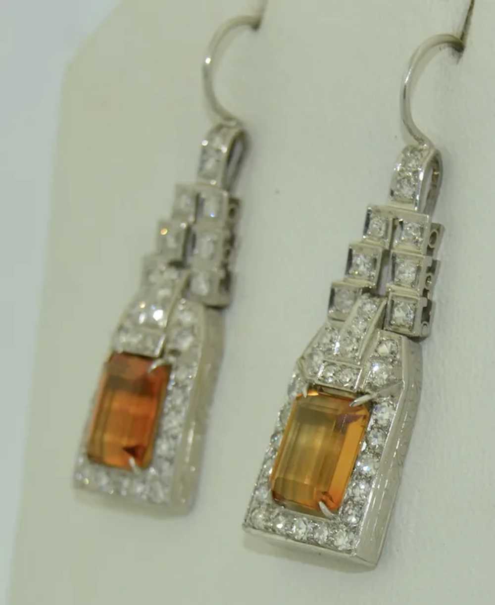 French Platinum Fine Diamond & Citrine Earrings - image 2