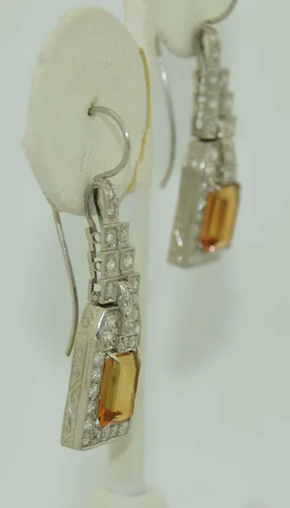 French Platinum Fine Diamond & Citrine Earrings - image 3