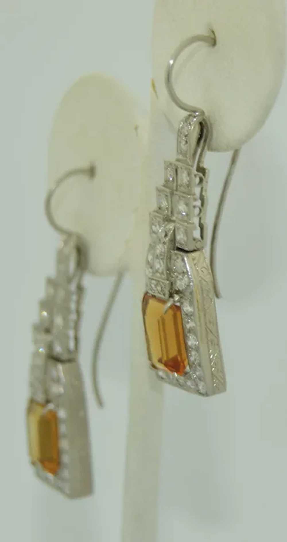 French Platinum Fine Diamond & Citrine Earrings - image 4
