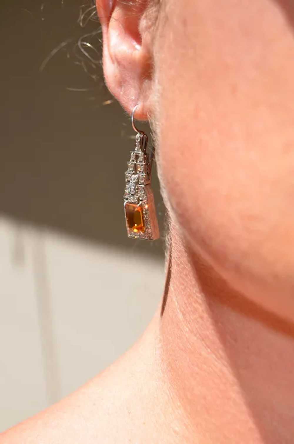French Platinum Fine Diamond & Citrine Earrings - image 5