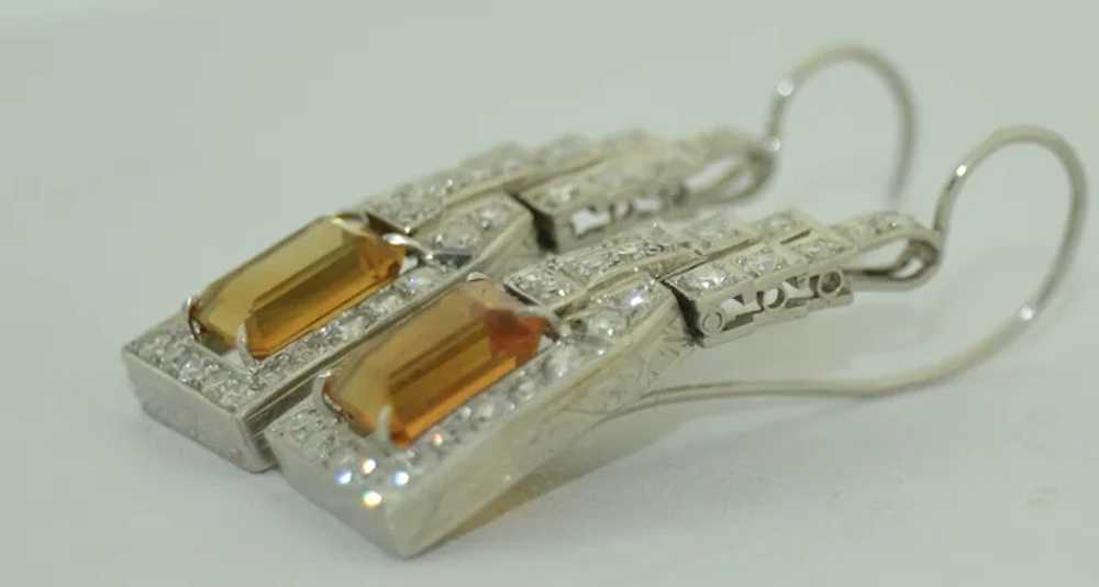 French Platinum Fine Diamond & Citrine Earrings - image 7