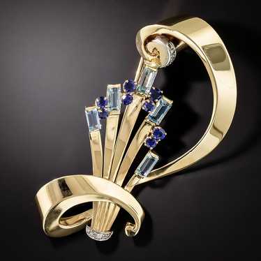 Tiffany & Co. Retro Aquamarine and Sapphire Brooch