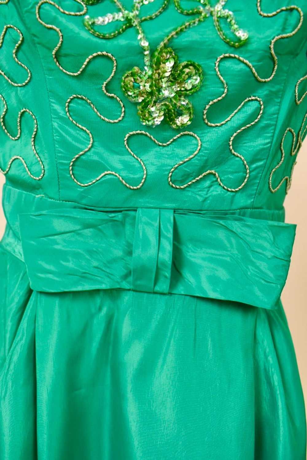 Green 60s Party Dress with Sequin Flowers, XS - image 5
