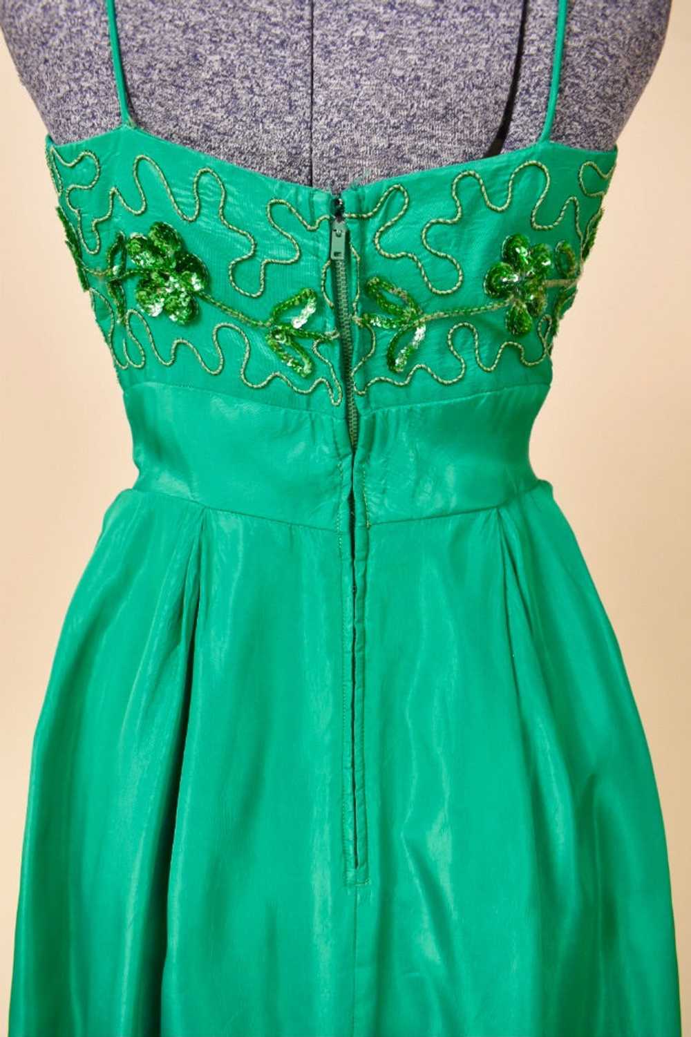 Green 60s Party Dress with Sequin Flowers, XS - image 6