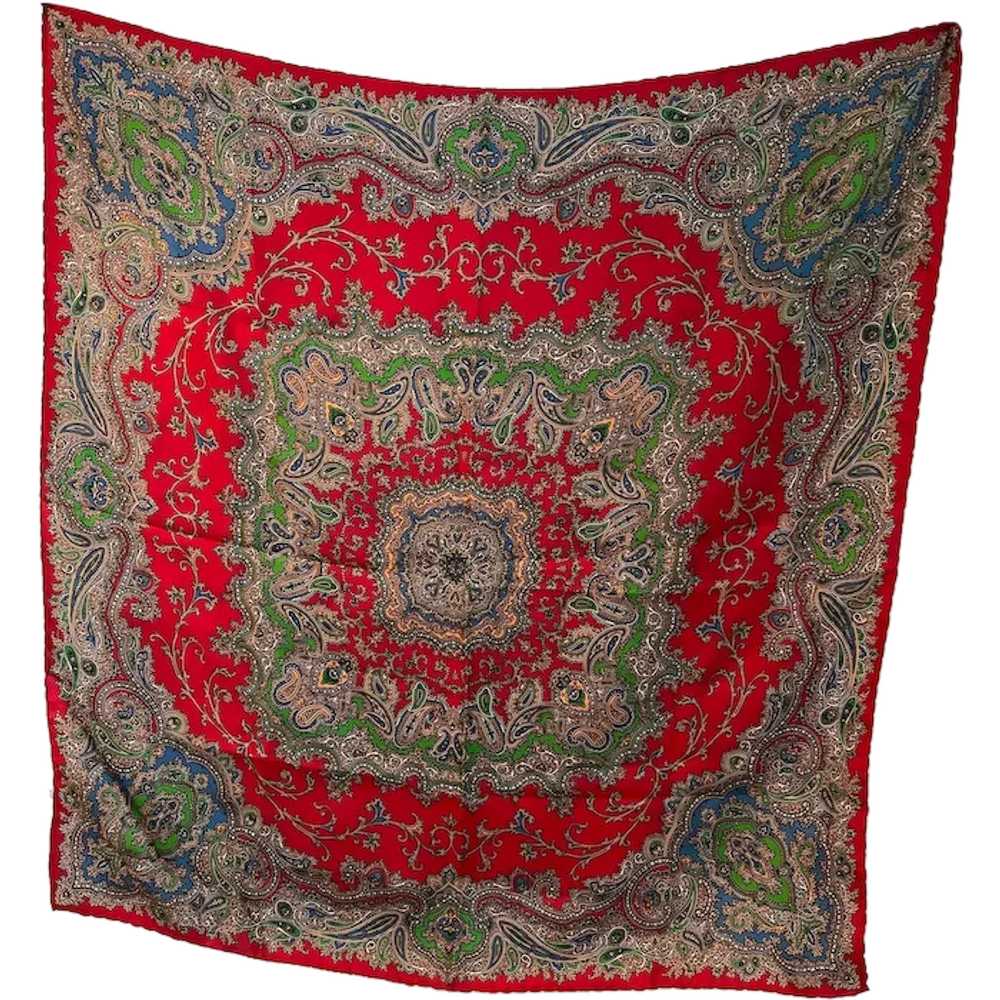 Vintage Red with Green/Blue/Gold Paisley Scarf - image 1