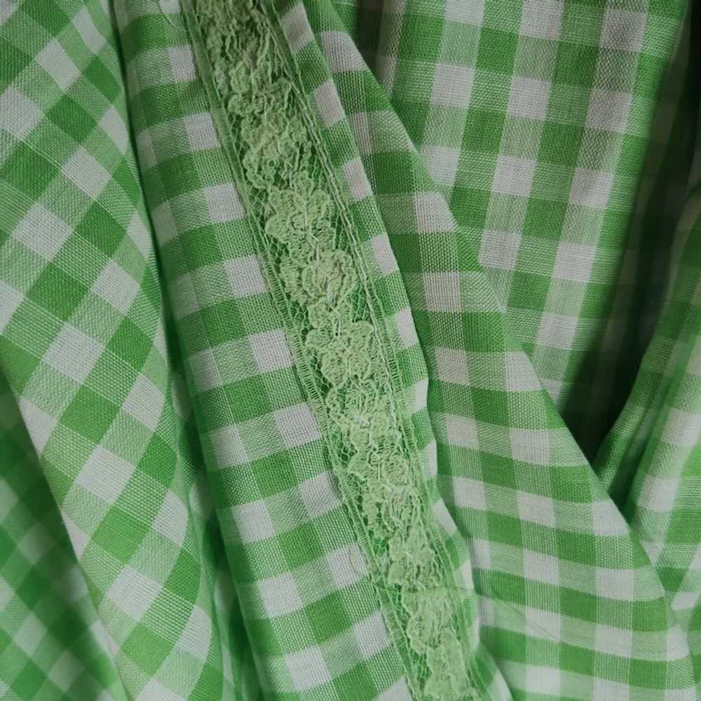 70s Gingham Midi Dress Size XS/S Bright Lime Gree… - image 11
