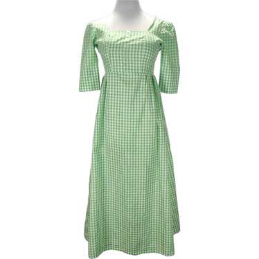 70s Gingham Midi Dress Size XS/S Bright Lime Gree… - image 1