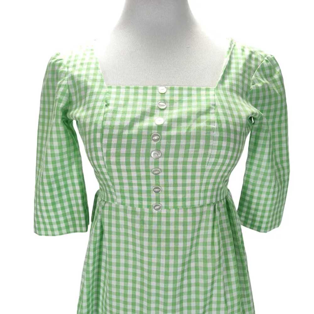 70s Gingham Midi Dress Size XS/S Bright Lime Gree… - image 5