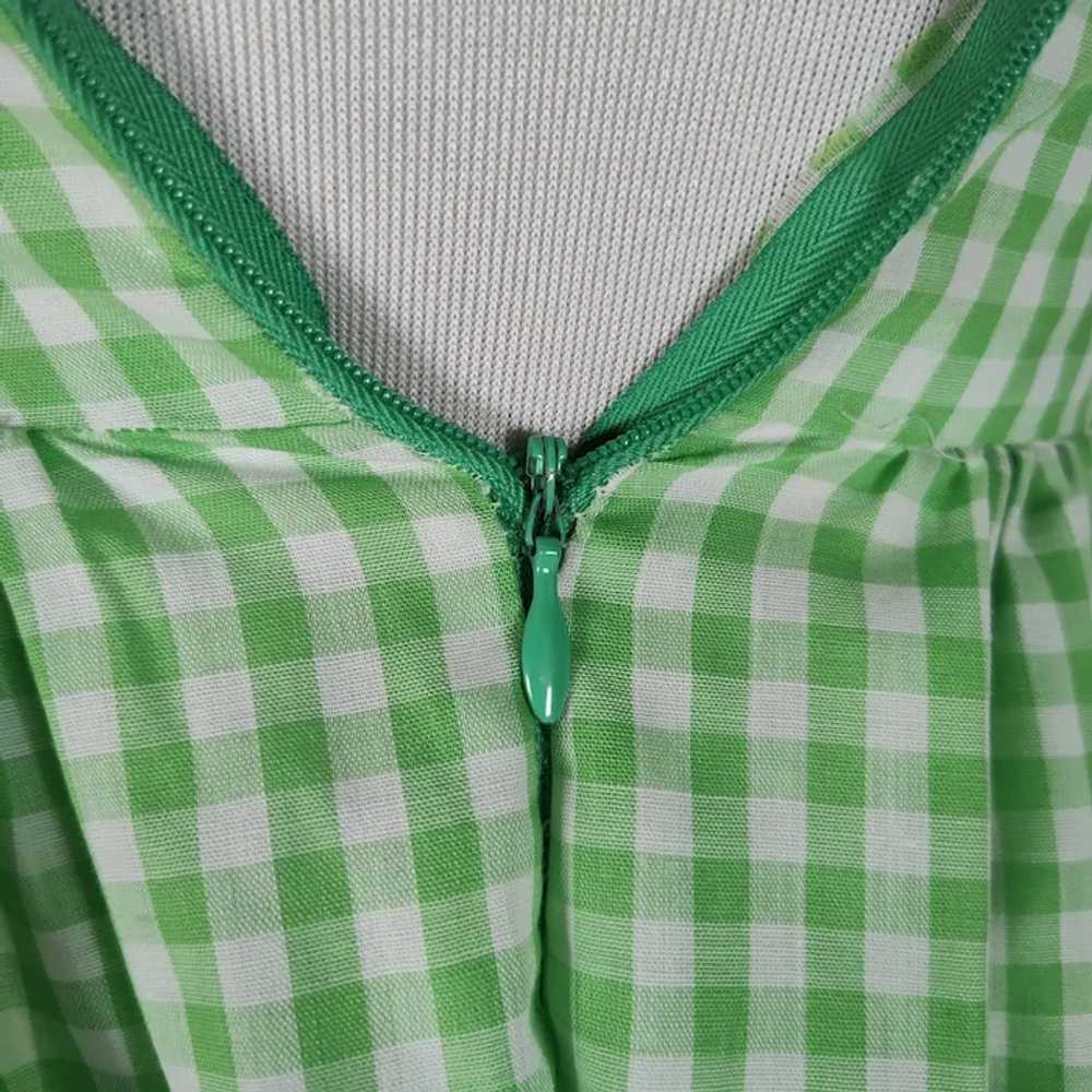 70s Gingham Midi Dress Size XS/S Bright Lime Gree… - image 9