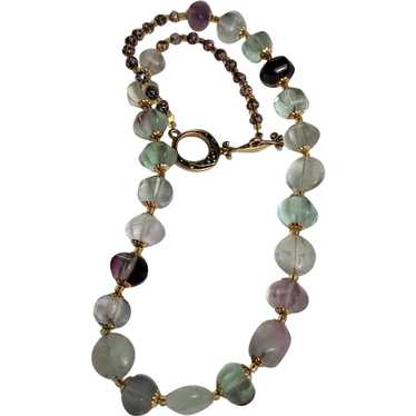 Fluorite Vintage 1940's Necklace with Brass Metal… - image 1