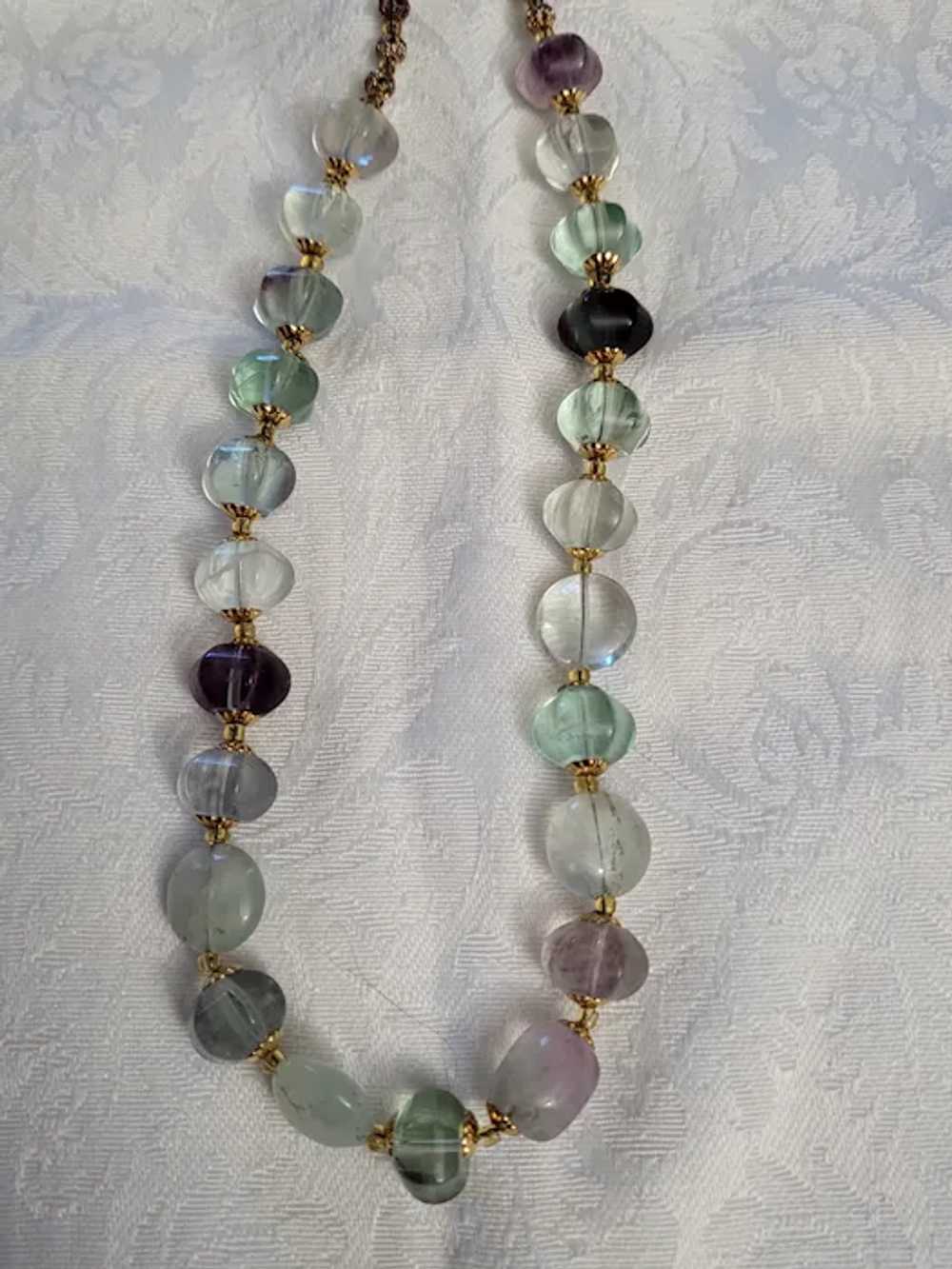 Fluorite Vintage 1940's Necklace with Brass Metal… - image 2