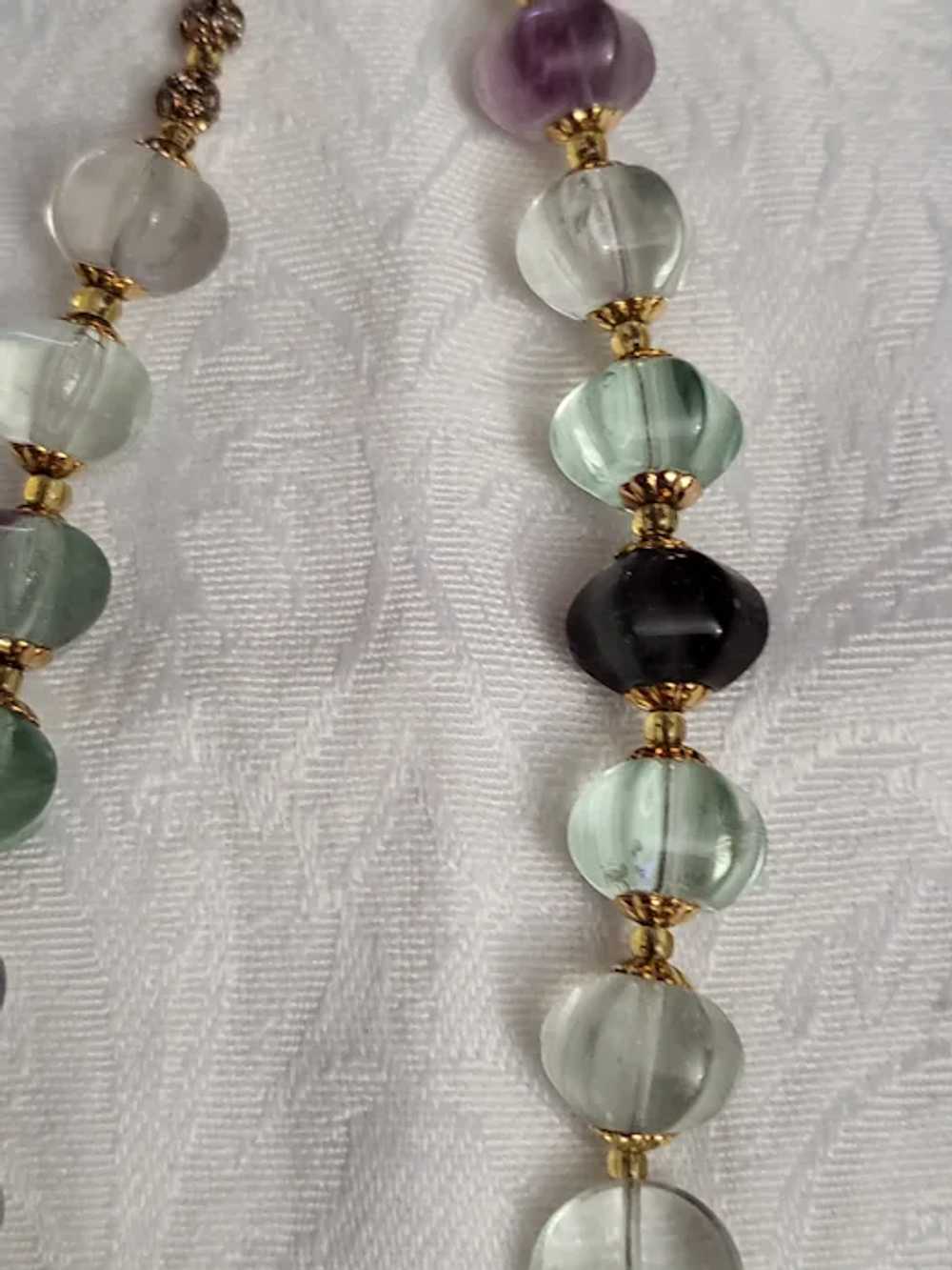 Fluorite Vintage 1940's Necklace with Brass Metal… - image 3