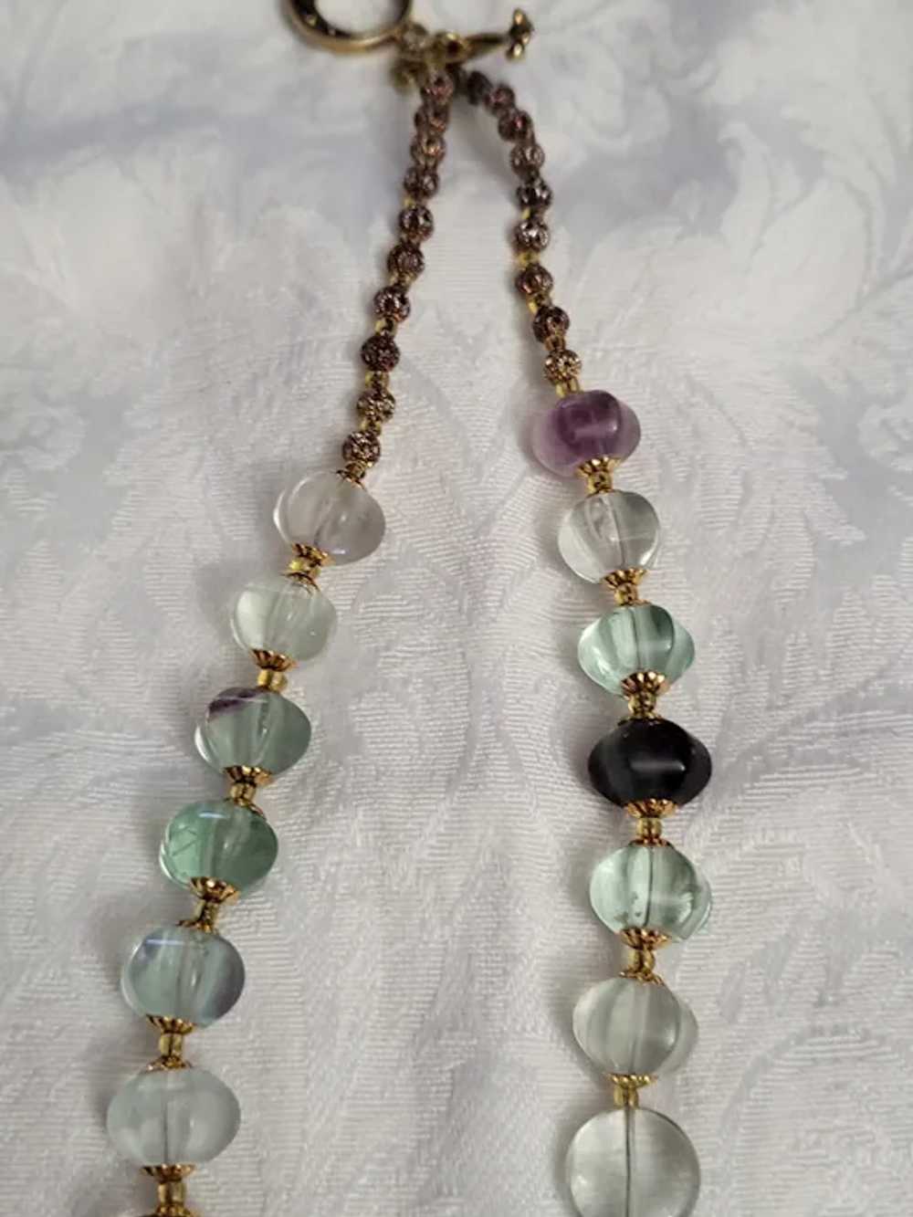 Fluorite Vintage 1940's Necklace with Brass Metal… - image 5