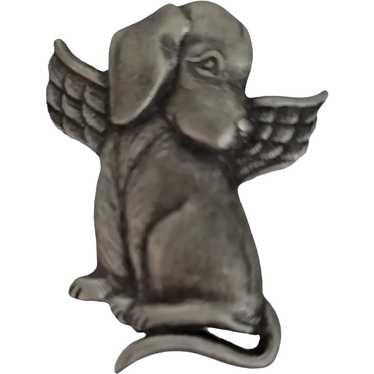 L Razza Silver Tone Angel Wing Dog Brooch Pin, Sig