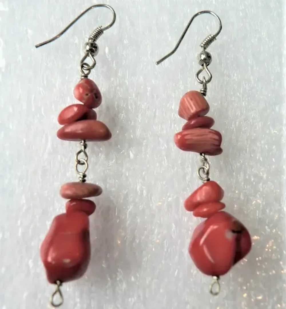 Vtg. Linear Drop Branch Coral Nugget Dangle Earri… - image 3