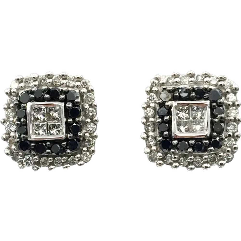 10K White Gold .50ctw Black and White Diamond Ear… - image 1