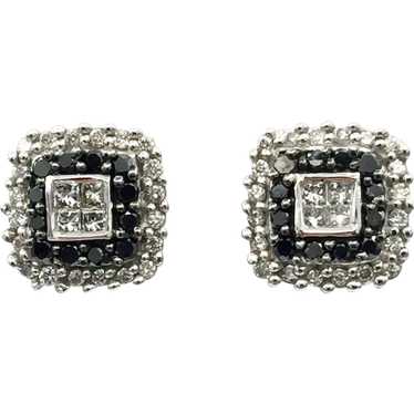 10K White Gold .50ctw Black and White Diamond Ear… - image 1