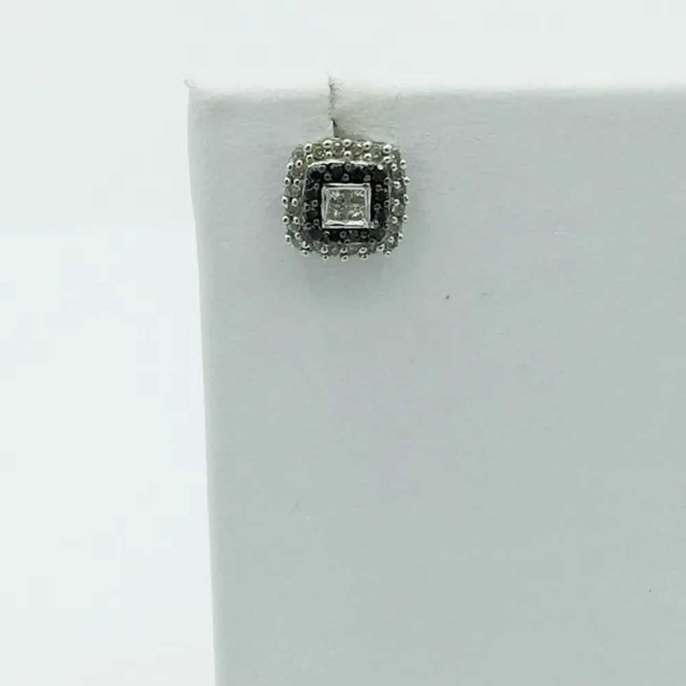 10K White Gold .50ctw Black and White Diamond Ear… - image 3