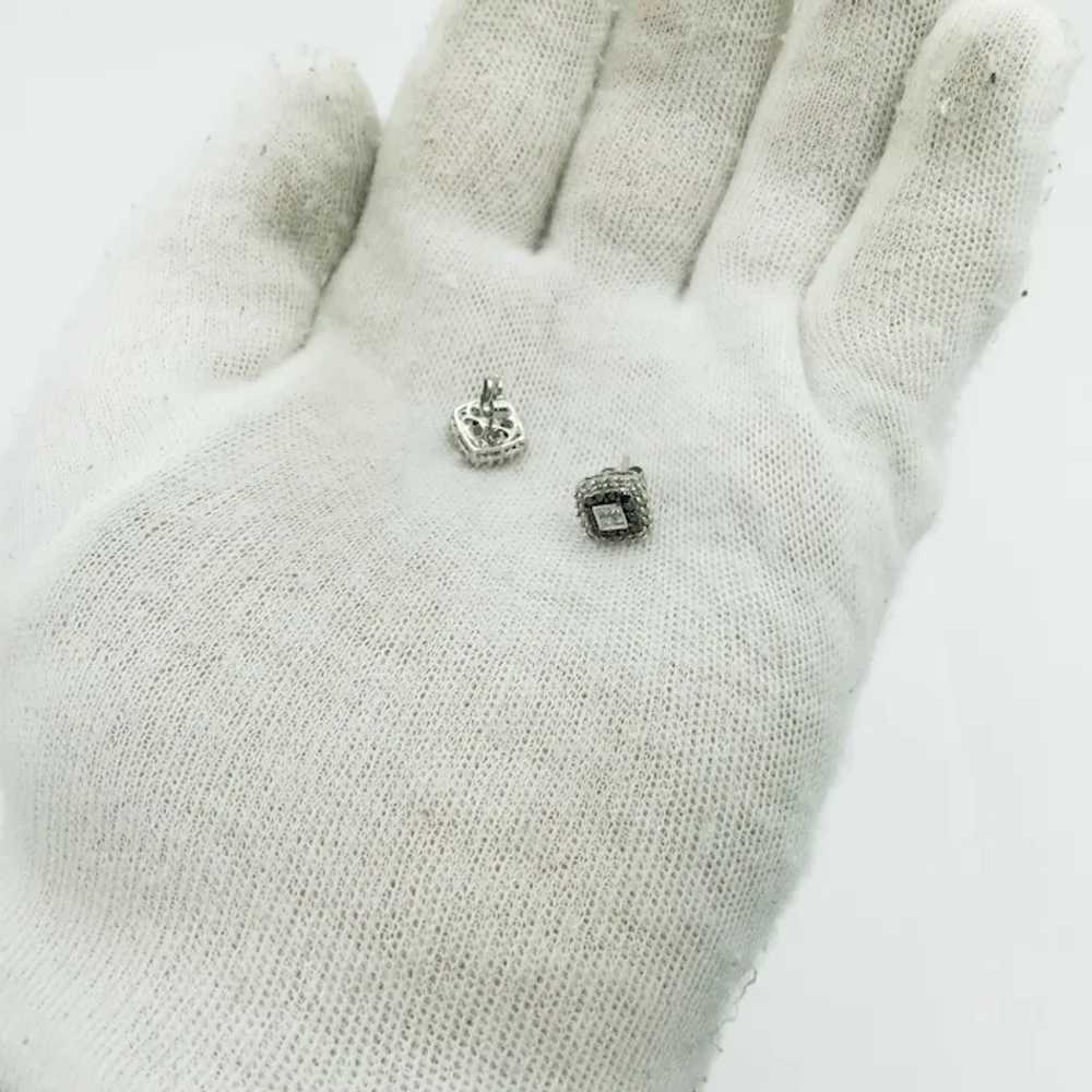 10K White Gold .50ctw Black and White Diamond Ear… - image 9