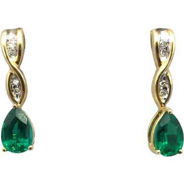 10K Lab Emerald and Diamond Earring