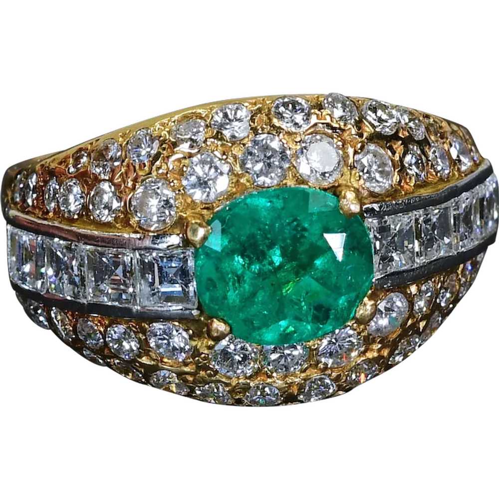 1CT Emerald Diamond 18k Yellow Gold Ring Vintage … - image 1