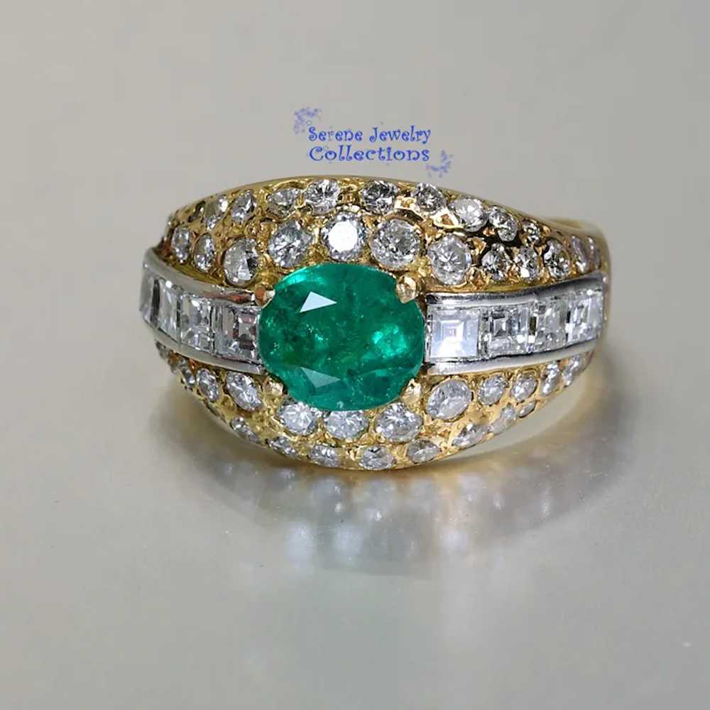 1CT Emerald Diamond 18k Yellow Gold Ring Vintage … - image 2