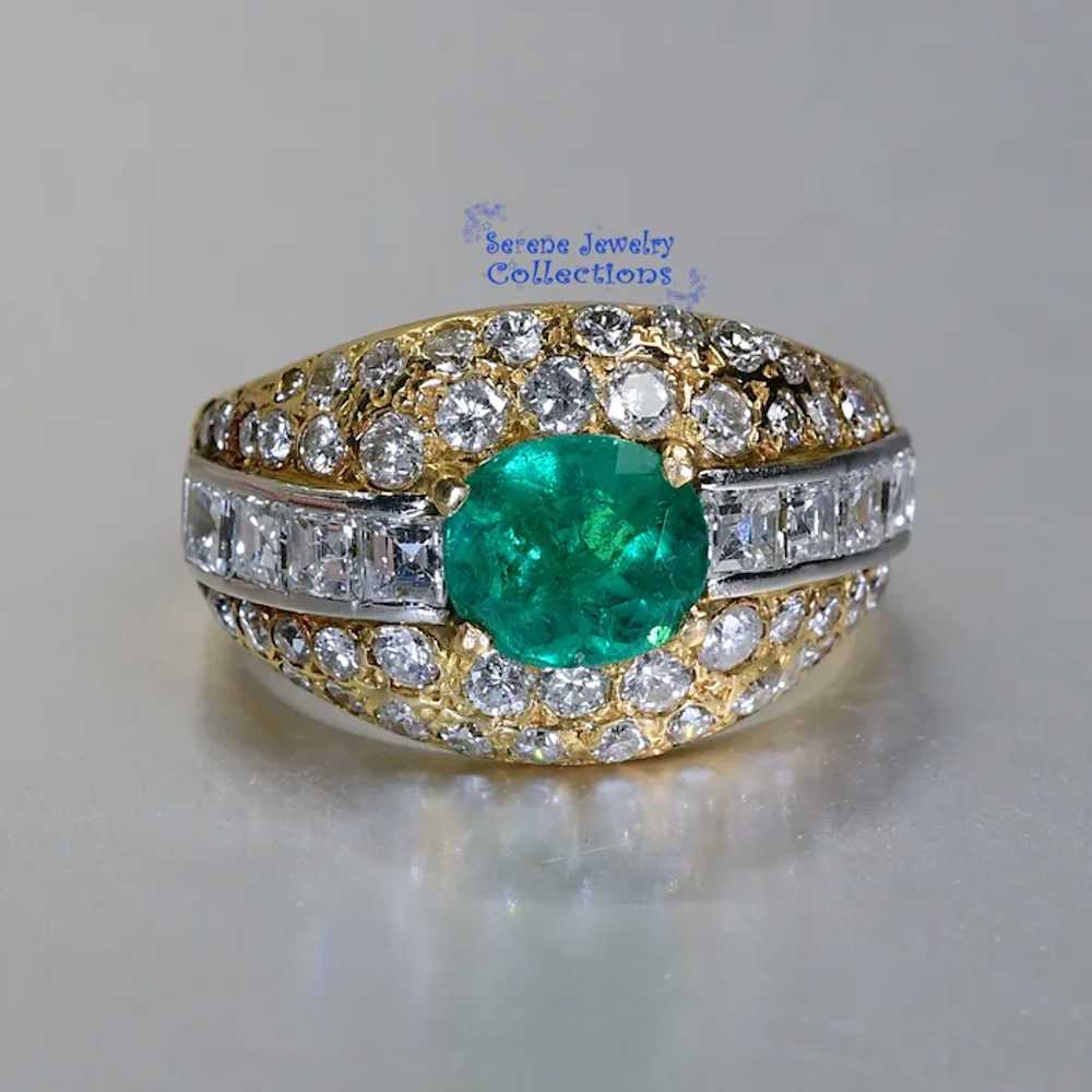 1CT Emerald Diamond 18k Yellow Gold Ring Vintage … - image 3