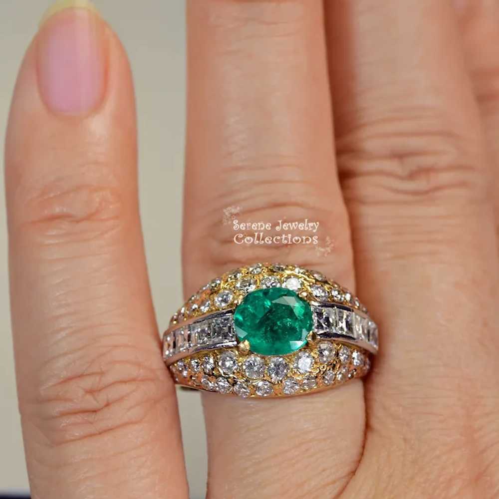 1CT Emerald Diamond 18k Yellow Gold Ring Vintage … - image 5