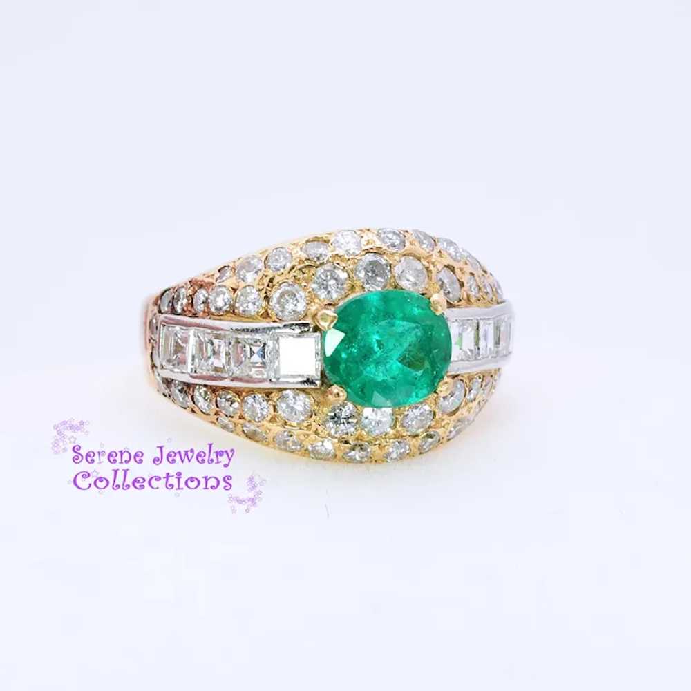 1CT Emerald Diamond 18k Yellow Gold Ring Vintage … - image 7