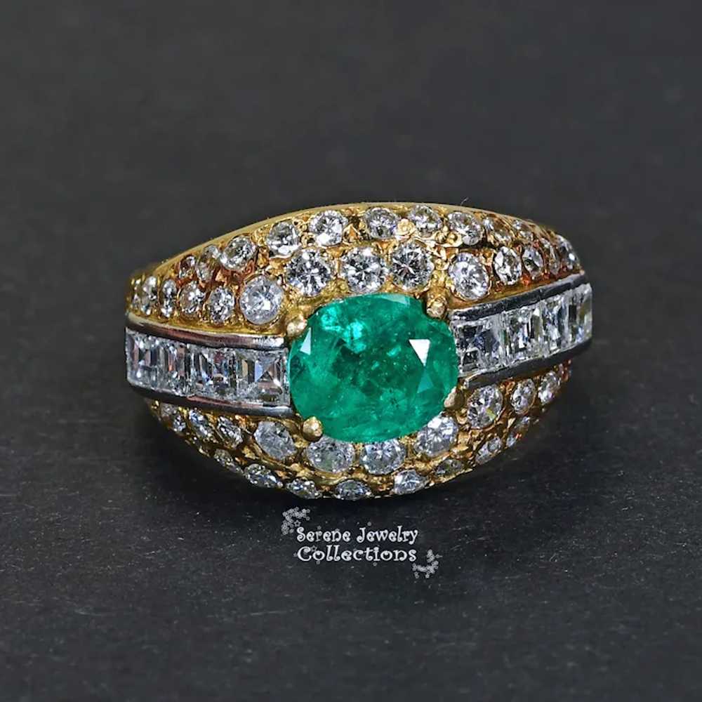 1CT Emerald Diamond 18k Yellow Gold Ring Vintage … - image 8