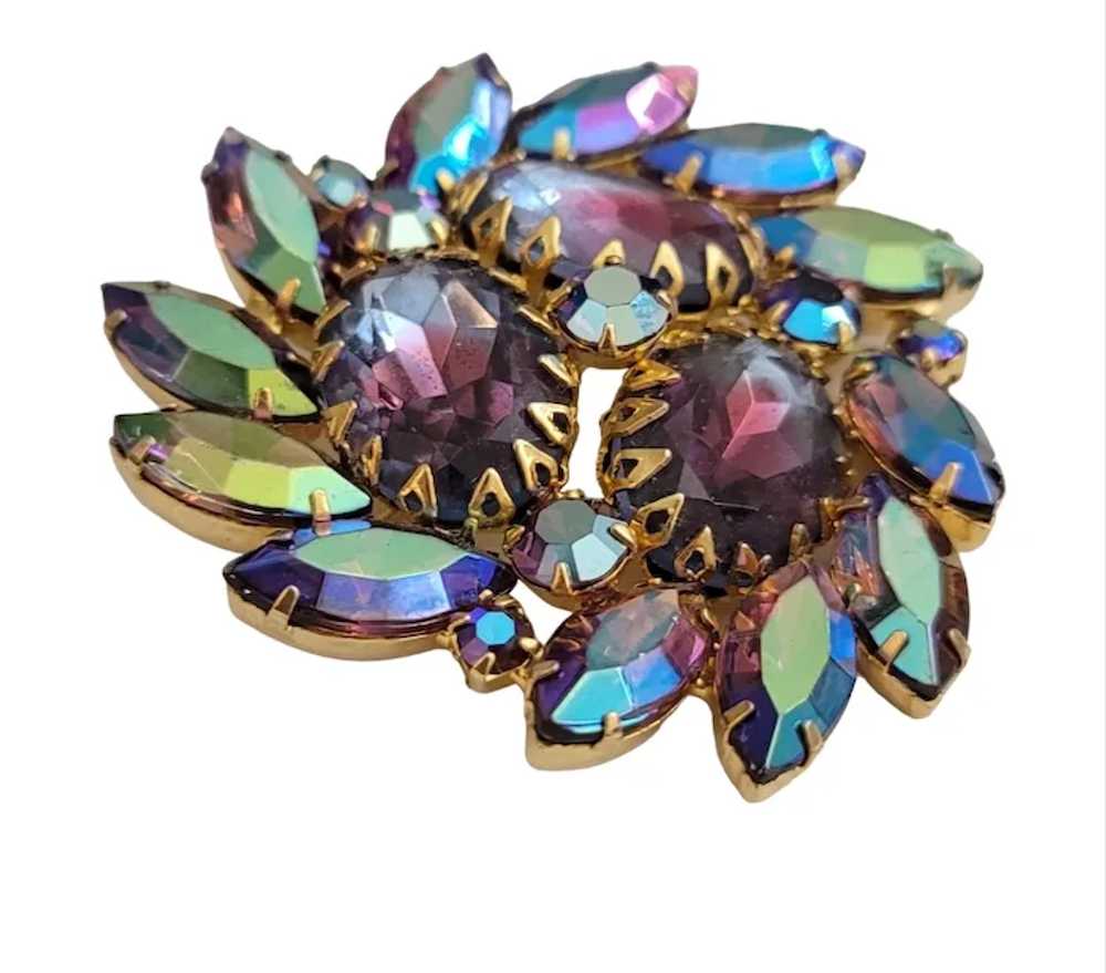 Peacock AB Blue Green Prong Rhinestone Cluster Br… - image 3