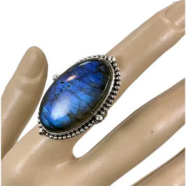 Labradorite Ring, Sterling Silver, Blue Stone, Si… - image 1