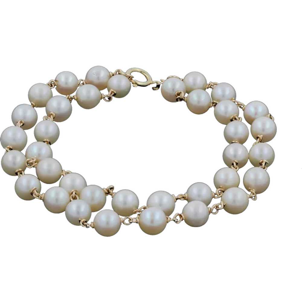 Vintage Two-Strand Freshwater Pearl Bracelet 14K … - image 1