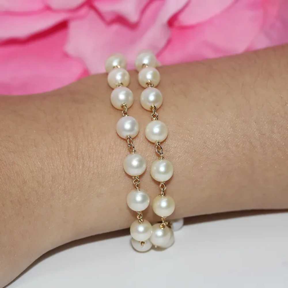 Vintage Two-Strand Freshwater Pearl Bracelet 14K … - image 2