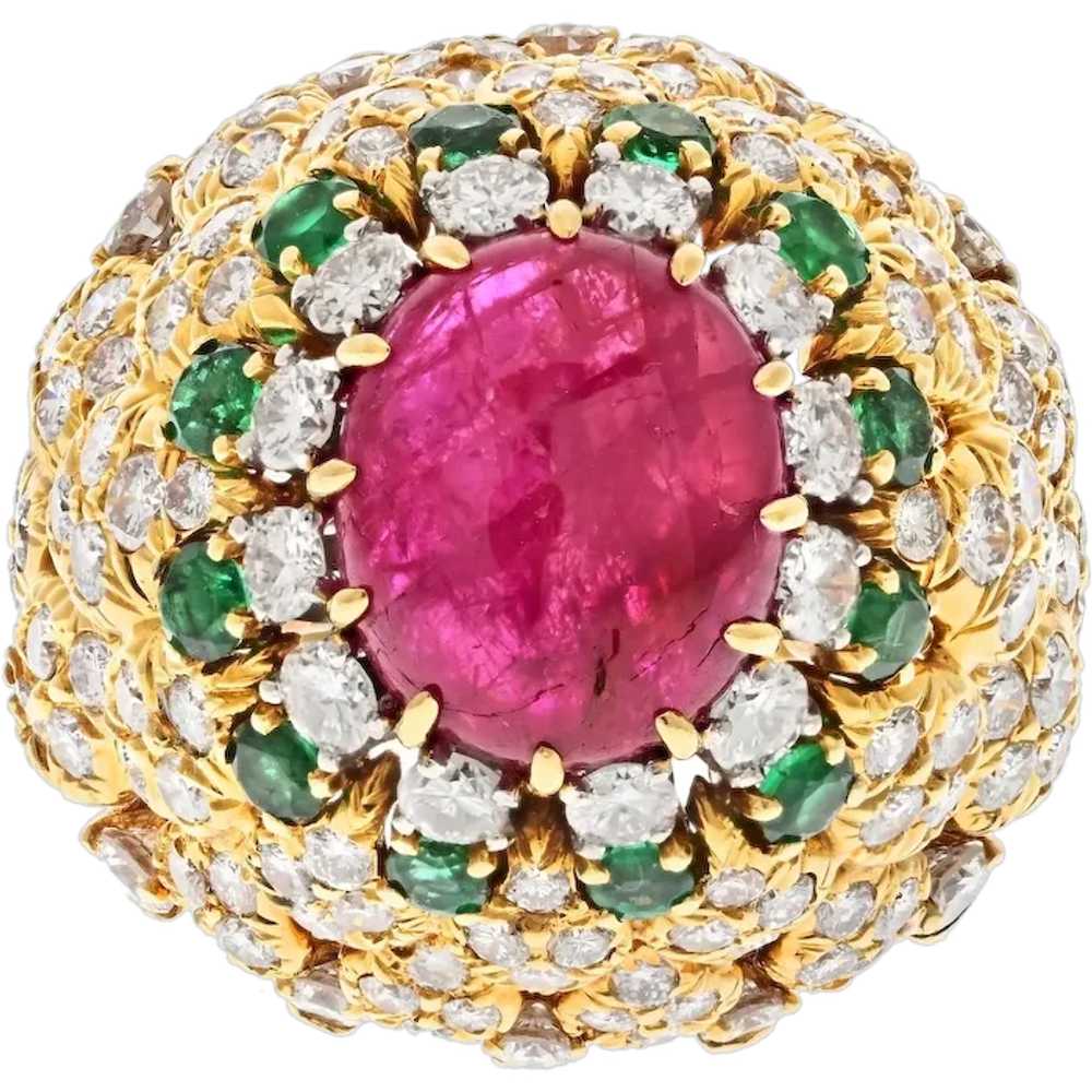 David Webb 18K Yellow Gold 1970's Ruby, Diamond a… - image 1