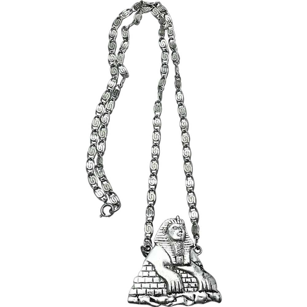 Vintage Pharaoh Egyptian Revival Pendant Necklace - image 1