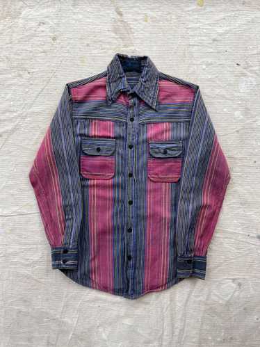 WOVEN STRIPED BUTTON UP SHIRT—RED/MULTI [S]