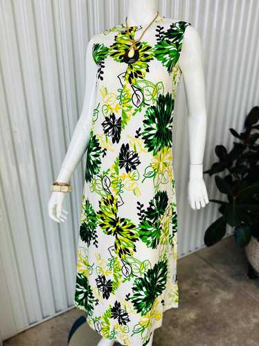 1960s Bold Blue, Green & Yellow Floral Sleeveless 
